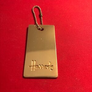 Harrods Gold Toned Rectangular Keychain